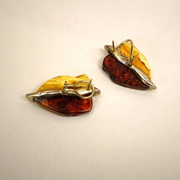 Big Amber & 925 Silver Omega Earrings - Made In Poland Rare Jewelry Her Gift - Picture 11 of 16
